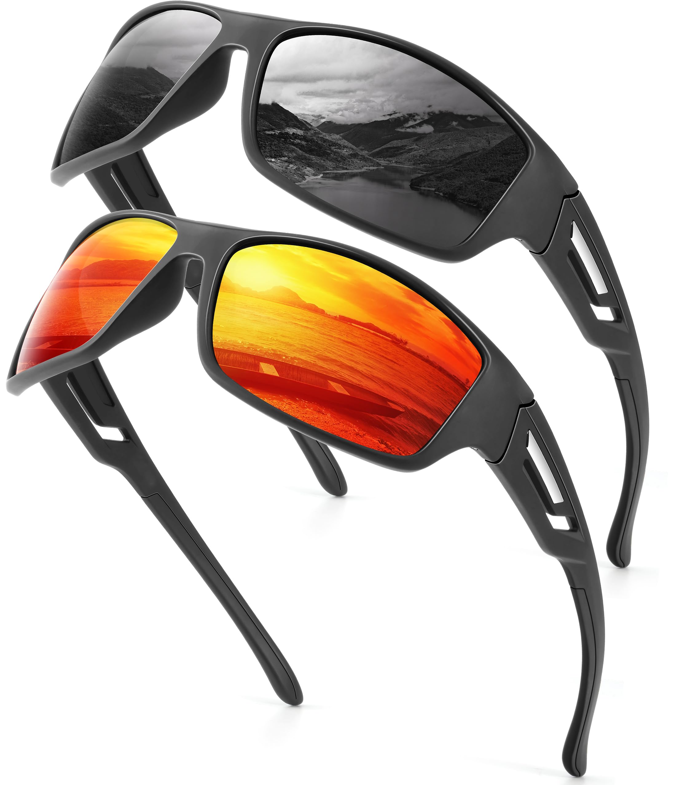 NSSIW Sports Sunglasses for Men and Women, Polarized Mens Sunglasses with UV Protection for Otudoors (Black/Red)