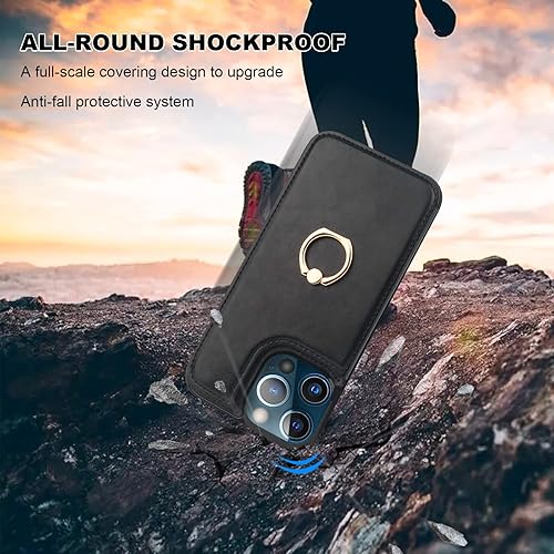Miniatura 7 de ONETOP Funda tipo cartera para iPhone 13 Pro Max con soporte para tarjetas, anillo de rotación de 360, función atril, bloqueo RFID, piel sintética,