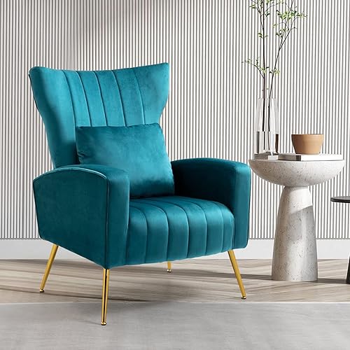 Miniatura 73 de Sillas modernas para sala de estar, sillón de terciopelo con almohada lumbar, sillas de dormitorio con respaldo alto, silla de tocador, silla de