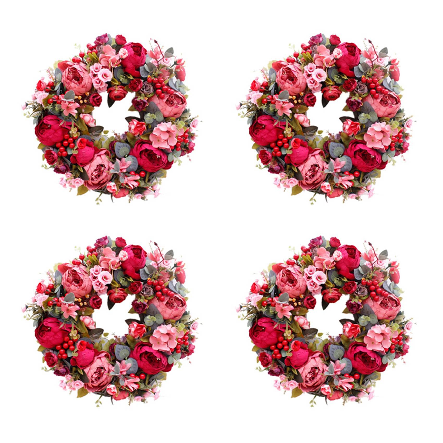 Hndhbfgrt 4X Silk Flower Peony Head Flower Wreath 40cm Handmade Garland for Autumn Winter Outdoor Display Red