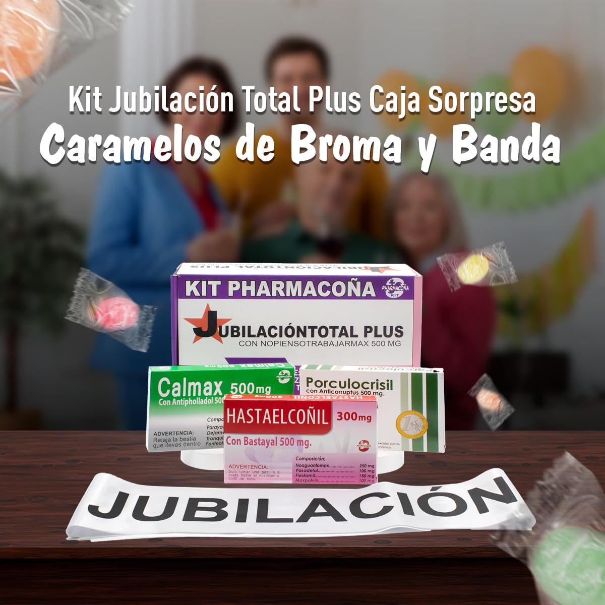 Caja Sorpresa Jubilación Regalos Originales Kit Caramelos Broma Banda 400 gr Fabricada España