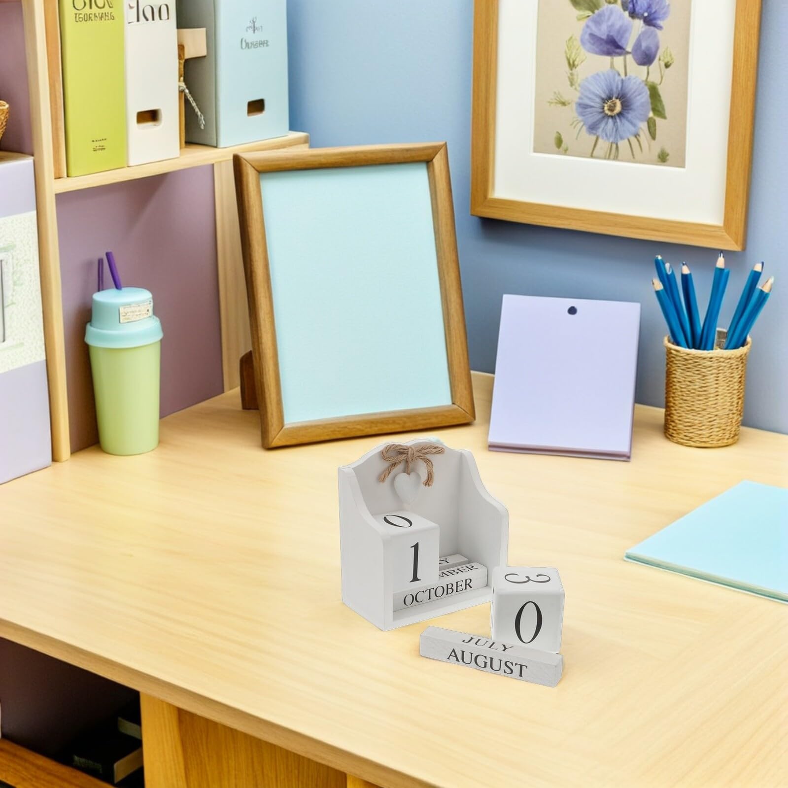 2pezzi Calendario Riutilizzabile in Legno Vintage Calendario da Tavolo in Legno Data e Mese Annuale per Casa e Ufficio Accessori per Fotografia