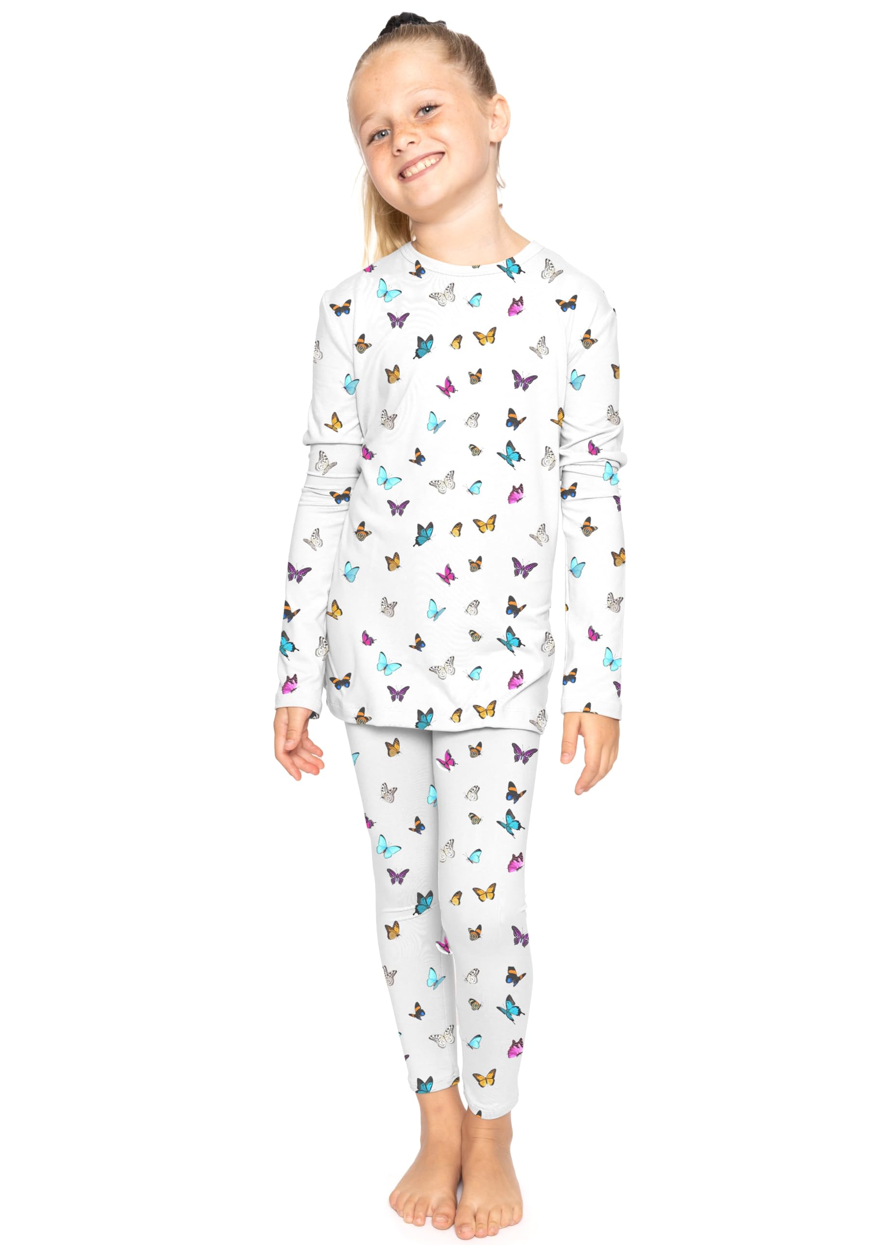 STRETCH IS COMFORT Girls 2 Piece Hoodie Short Sleeve Long Sleeve Crew Neck Top and Leggings Set Kids Thermals Underwear Set