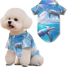 Tropical Hawaiian Dog Shirt, Sea Turtle Pet Summer Button T-Shirts Dog Apparel Breathable Clothes, Ocean Island Tortoise Hawaii Cat Outfit Pets Beach Seaside Casual Wear - L