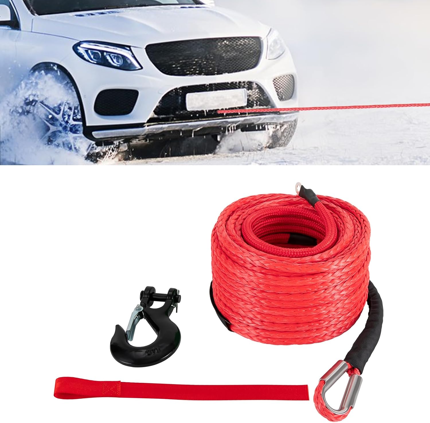 1/2"×85ft Synthetic Winch Rope with Hook Car Tow Recovery Cable Kit for ATV SUV