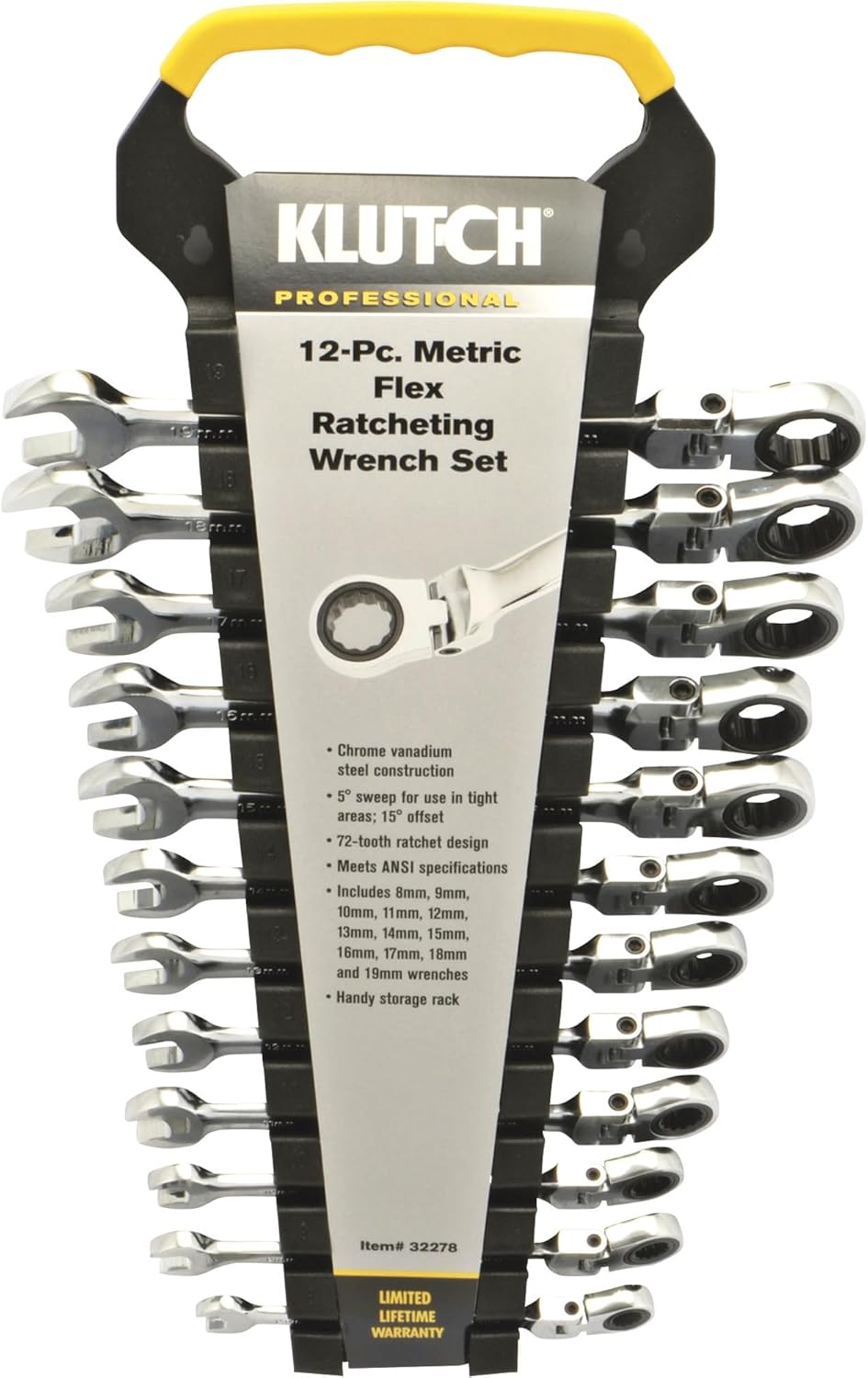 Klutch Flex Ratchet Wrench Set - 12-Pc. Metric, 8mm-19mm