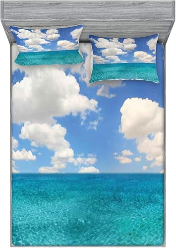 Miniatura 215 de Ambesonne Juego de sábanas bajeras y fundas de almohada occidentales, sombrero de vaquero con temática del salvaje oeste y cuerda de ganadería vieja