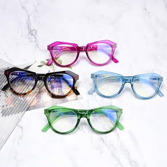 Eyekepper 4-Pack Progressive Multifocus Reading Glasses Blue Light Blocking Women No Line Multifocal Readers Cat-Eye