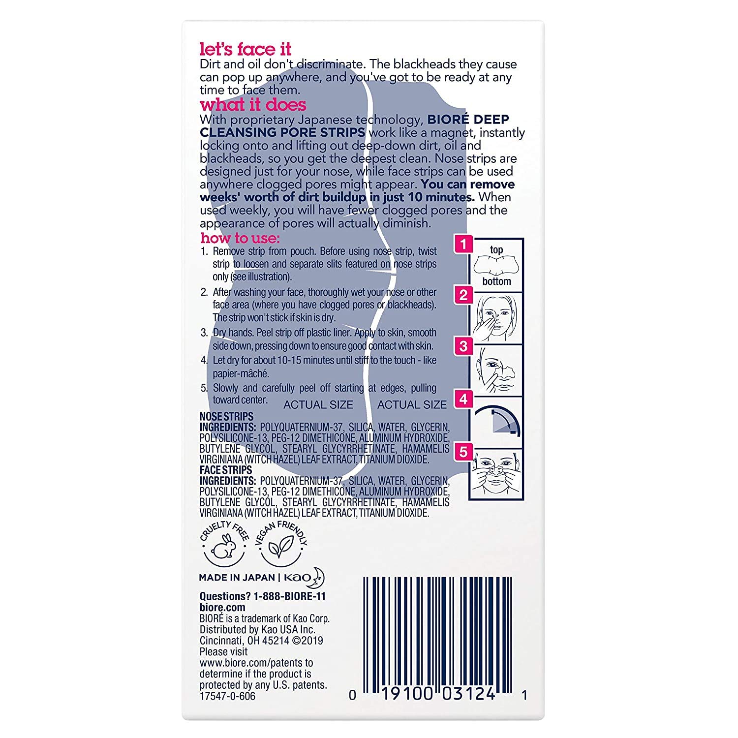 Buy Bioré Nose+Face, Deep Cleansing Pore Strips, 12 Nose + 12 Face Strips for Chin or Forehead