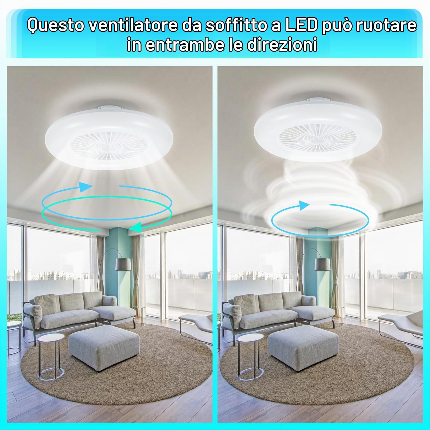 𝐅𝐨𝐠𝐦𝐢𝐞𝐚 Ventilatore da soffitto Fero con luce 80W, plafoniera a LED dimmerabile con ventilatore, 6 velocità, telecomando e app, modalità estate e inverno, 3000–6500K, Ø 55CM