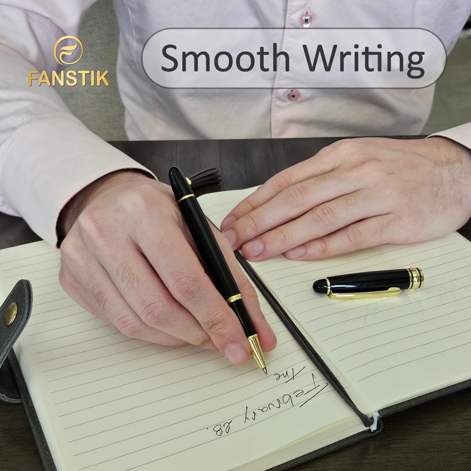 Customized RollerBall pen with name (MADE IN USA), stainless steel, black and gold, luxury engraved pen personalized for men and for women. (RollerBall Black-Gold) - Image 7