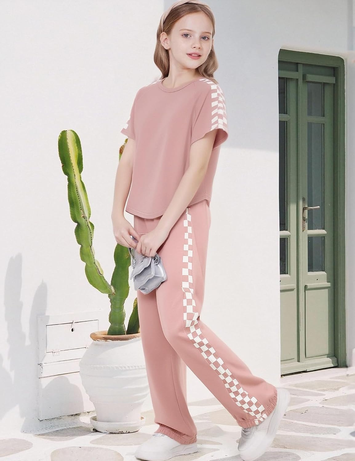 Girls Clothes Outfits Checkerboard 2pc Tracksuit