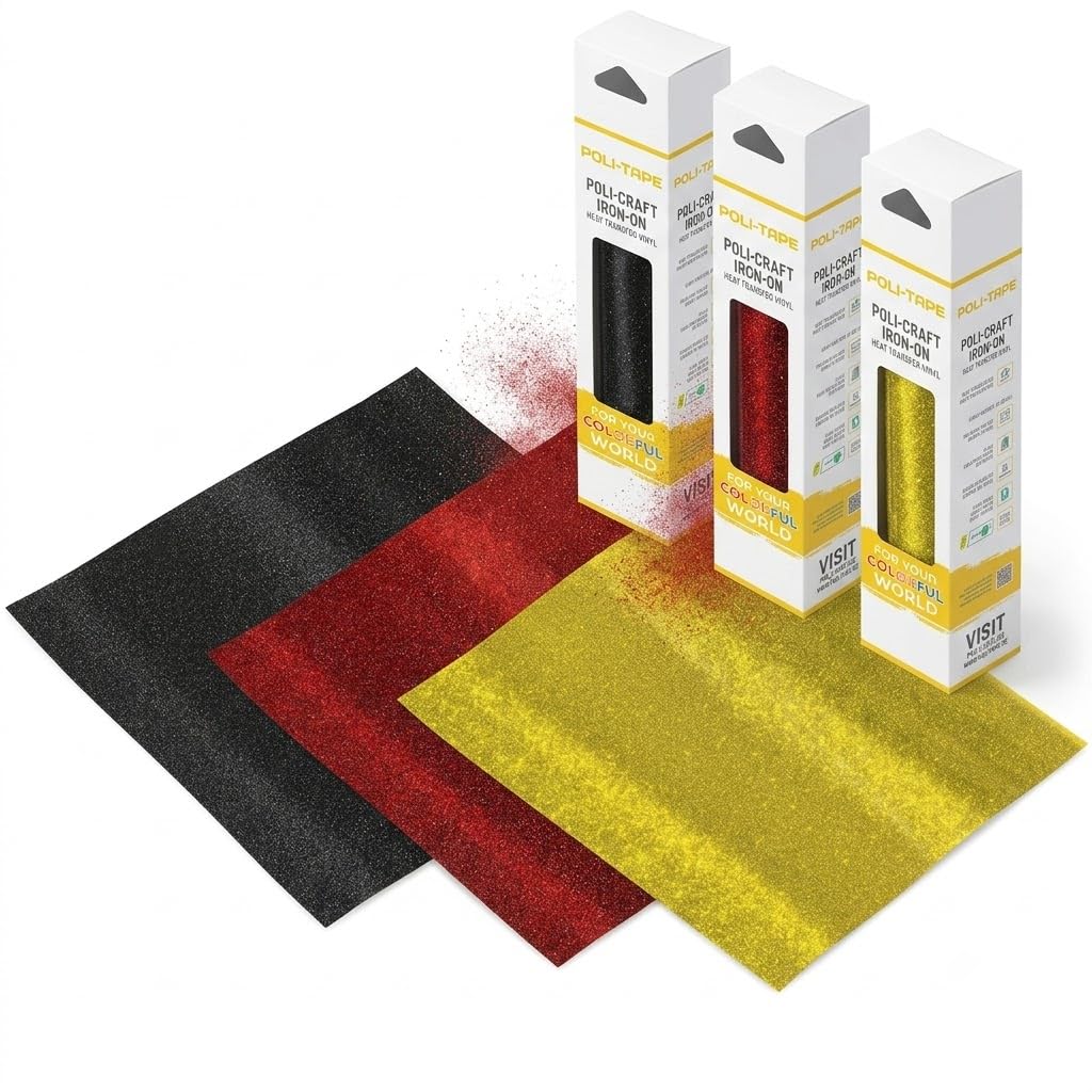 Poli-Flex® Pearl Glitter® - WM-Bundle Deutschland (3x) - Glitzerfolie für Textilien – Flexfolie mit Glitter-Effekt zum Aufbügeln, Plotterfolie für DIY Shirts, WM Fanartikel, 30,5 cm x 61 cm
