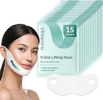 PLANTIFIQUE V-Line Face Lifting Chin Mask, 15 PCS - Hydrogel Chin Strap with Hyaluronic Acid and Aloe Vera - Jawline Shaper & Neck Firming