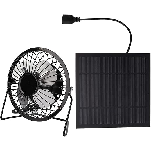 Solar Powered Panel Iron Fan, Lightweight 5W Solar Panel Powered Fan for Home for Outdoor for Office