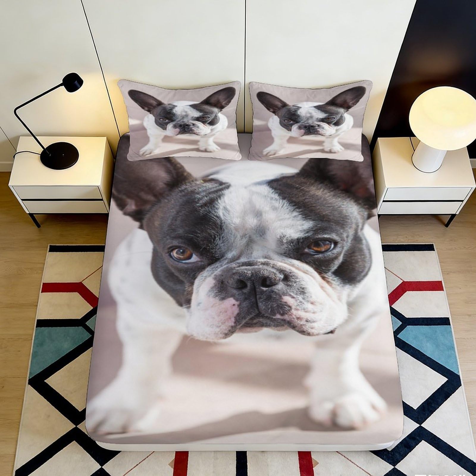 3D Printed French Bulldog Fitted Sheet Microfiber Deep Pocket Bedroom Bedding Non-Slip French Bulldog Mattress Fitted Cover 200x200x25cm 90x200x25cm