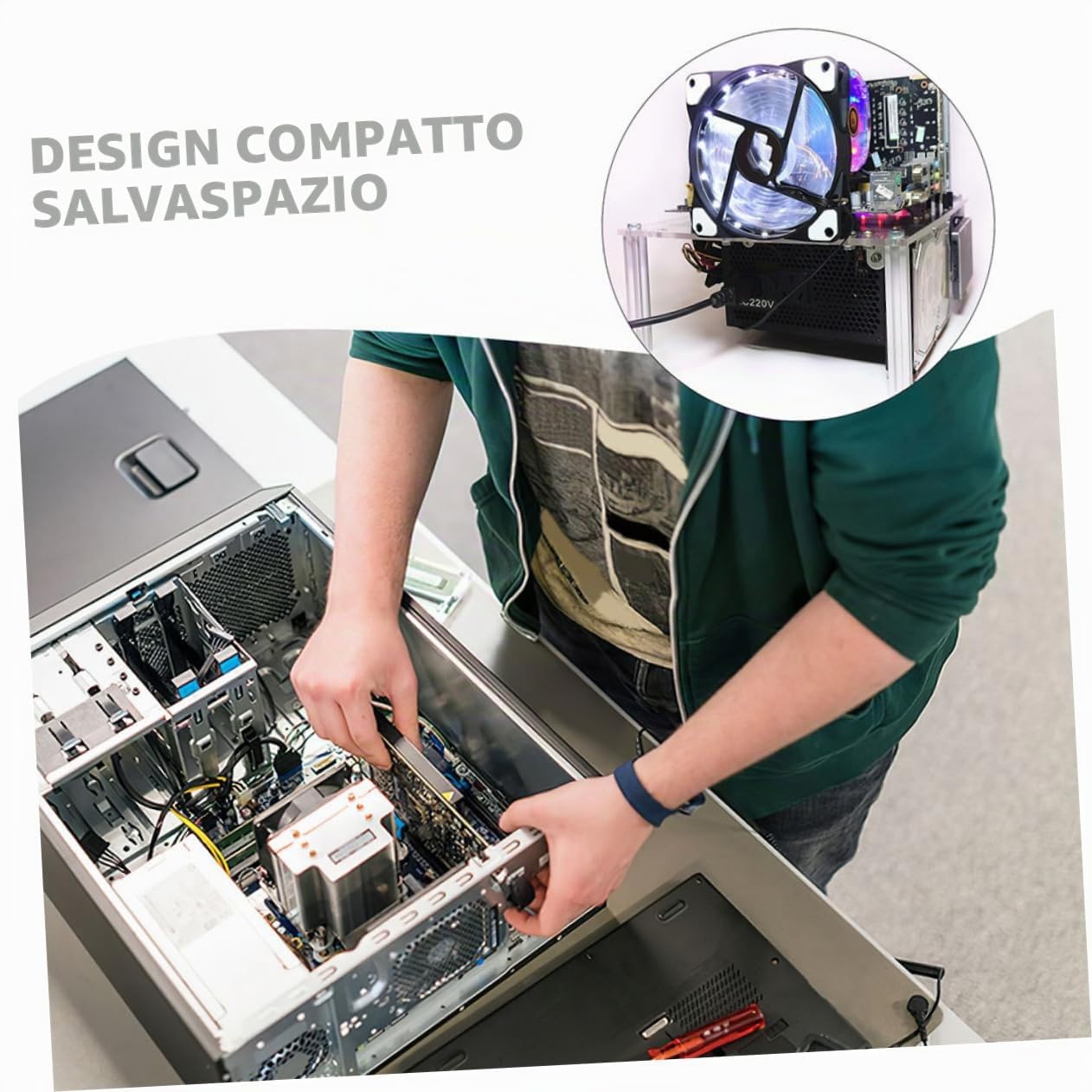 Uonlytech Staffa Per Case Pc Aperto Matx, Supporto Telaio Computer Robusto e Ventilato, Base Trasparente Per Banco Di Desktop, Facile Installazione Per Appassionati Fai-da-te