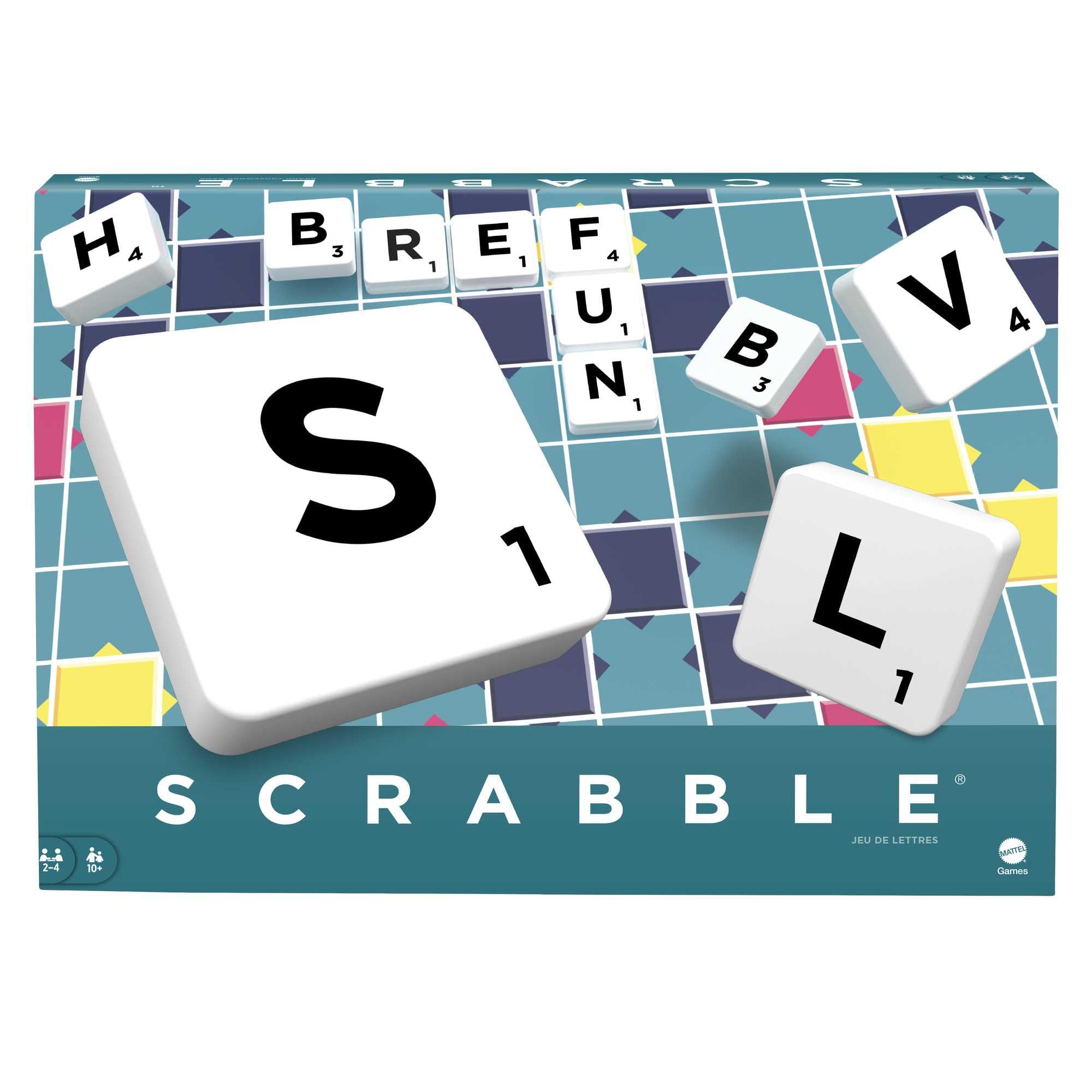 Mattel Games Scrabble Classique, Jeu De Société De Mots Croisés Familial pour Adultes Et Enfants, Version Française, Jeu De Lettres pour 2 À 4 Joueurs, Jouet pour Enfant de 10 Ans et Plus, Y9593