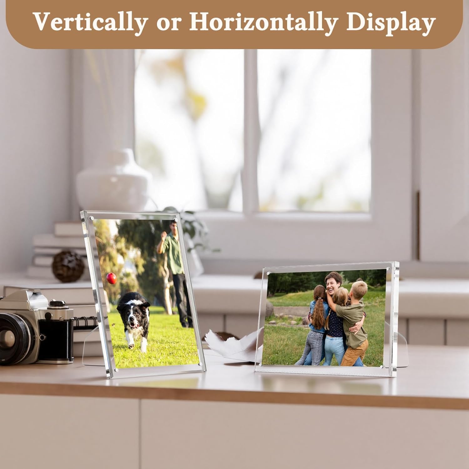 6 Pack 5x7 Acrylic Picture Frames Clear Picture Frames with Stand Magnetic Picture Frame Frameless Transparent Photo Frame for Home Office Desktop Display Horizontal or Vertical - Image 5