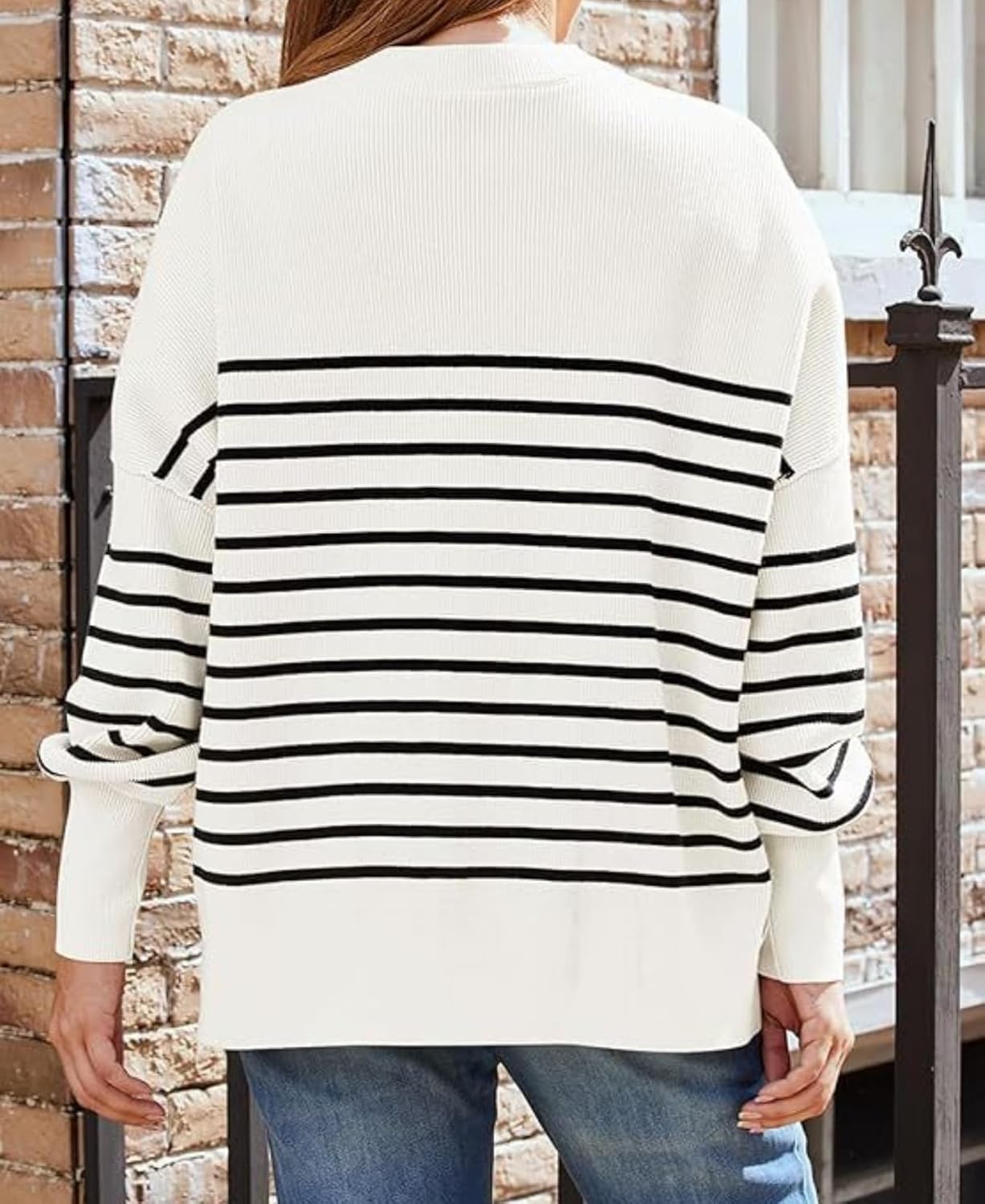 LIZALIG Women's Oversized Batwing Casual Sweaters Fall Outfits Knit Side Slit Fashion Crewneck Pullover Batwing Tops - Image 6