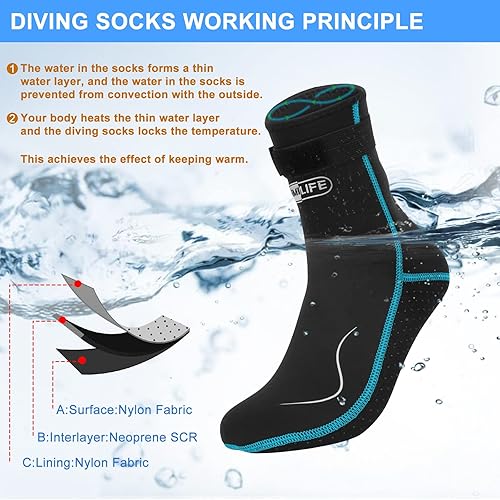 Miniatura 29 de Calcetines de neopreno, calcetines de agua de 0.118 pulgadas para mujeres y hombres, calcetines de buceo para voleibol de playa, esnórquel, surf