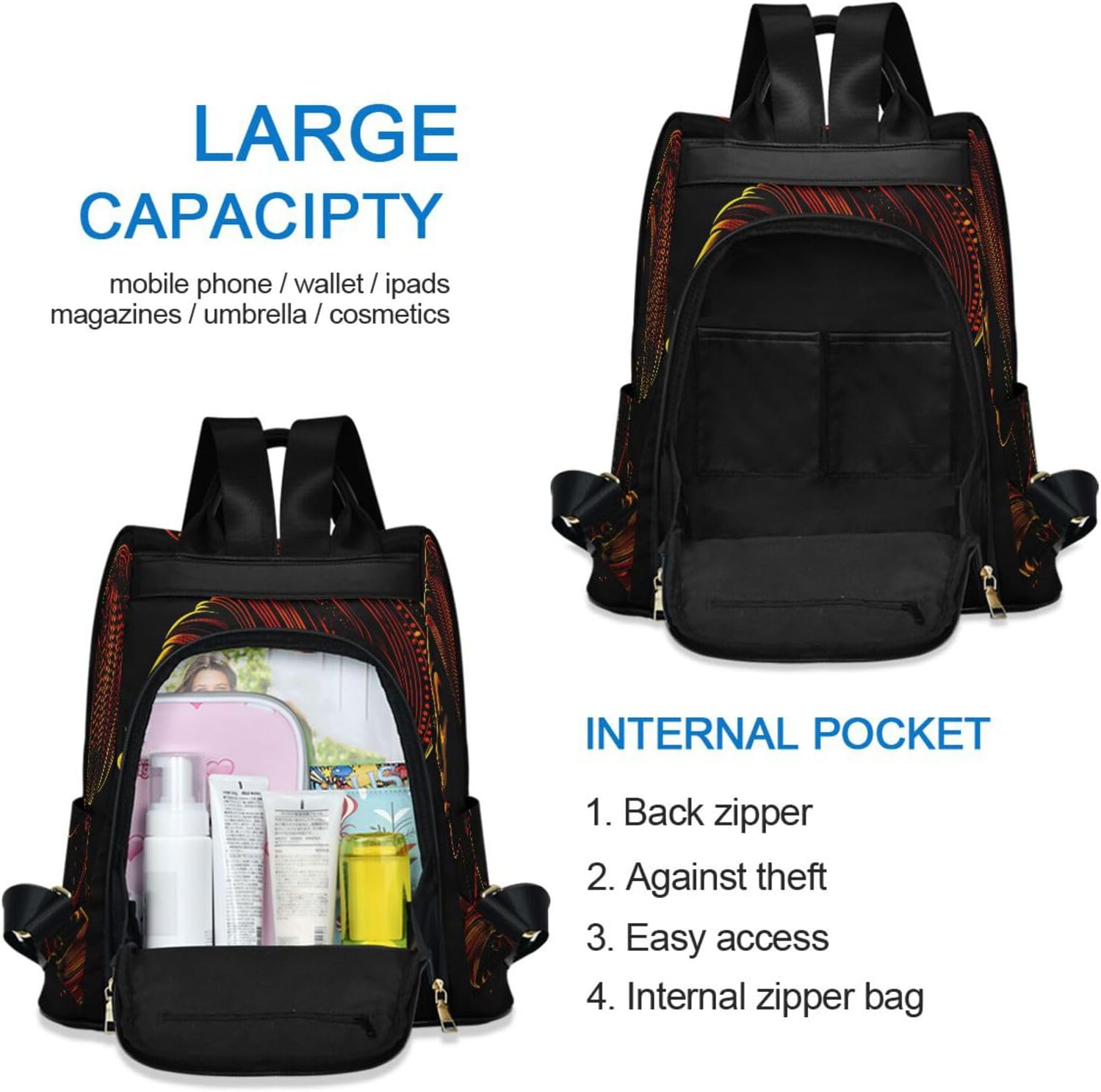 ALAZA Beautiful African American Woman Backpack Purse for Women Anti Theft Travel Bag Fashion Back Pack Shoulder Bag Handbag