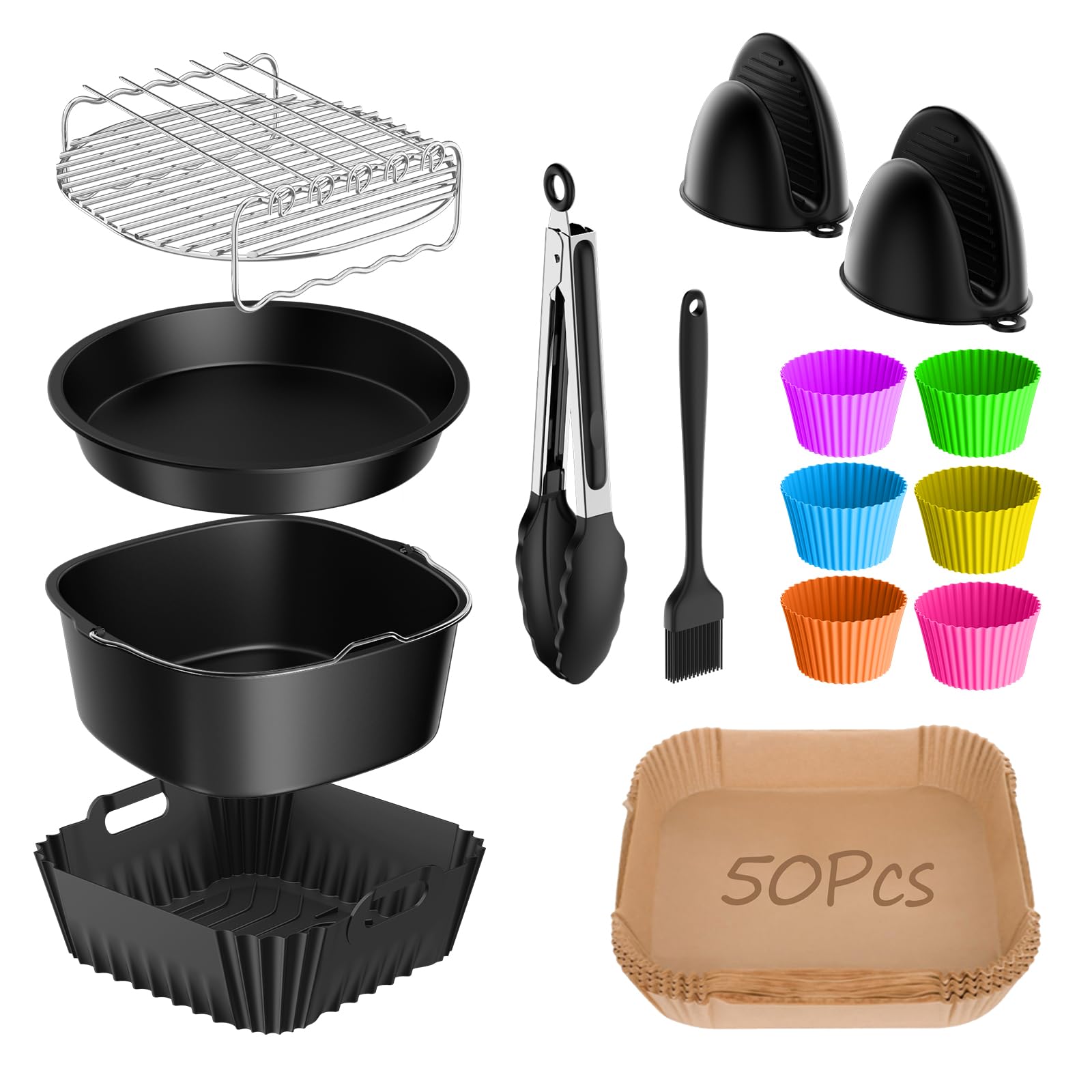 15-Teiliges Heißluftfritteuse Zubehör für Cosori Turboblaze 6L,Cosori XXL 5,5L 6,2L,COSORI Turbo Tower Pro Airfryer Zubehör Mit Ninja Max Pro AF180EU,Philips Airfryer 2000 Serie 6,2L NA230 Zubehör