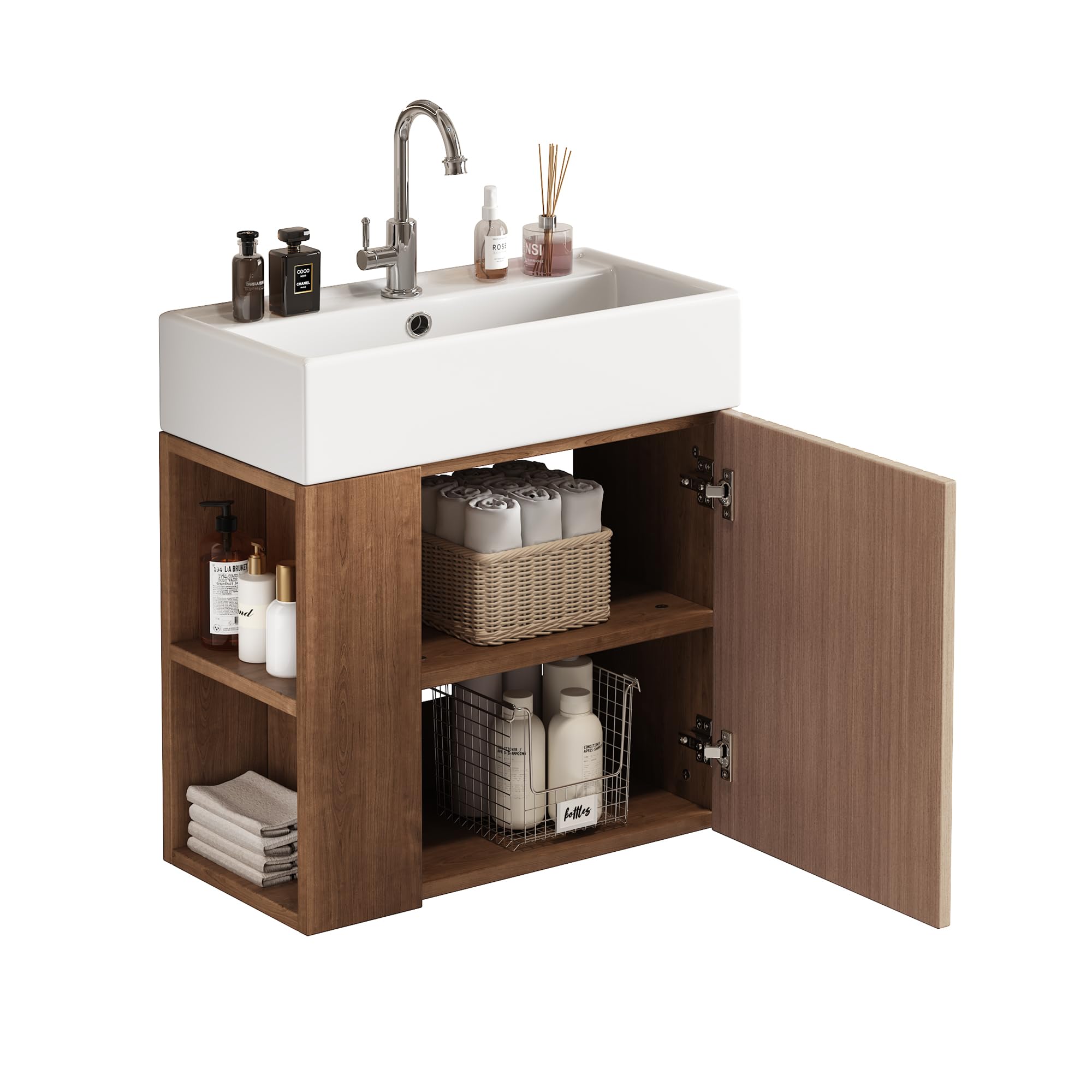 Lcoho Mobile da bagno con mobiletto lavabo, 55 cm, mobiletto per lavabo sospeso, bianco, piccolo mobile per il bagno degli ospiti