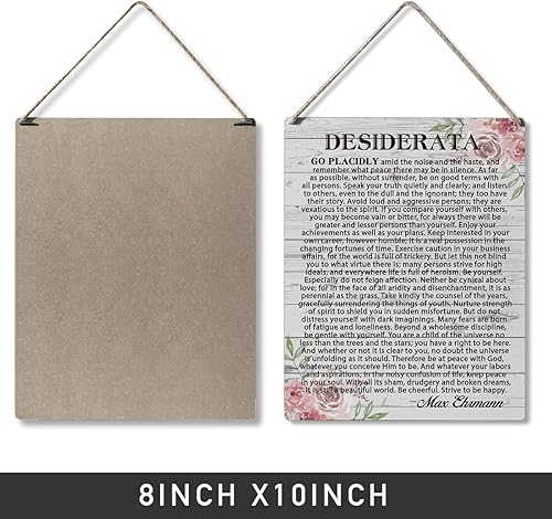Miniatura 2 de Qious Letreros Inspiracionales de Regalo Estilo Granja Desiderata "Vaya plácidamente entre el ruido y la prisa" Letrero Colgante de Madera Arte de
