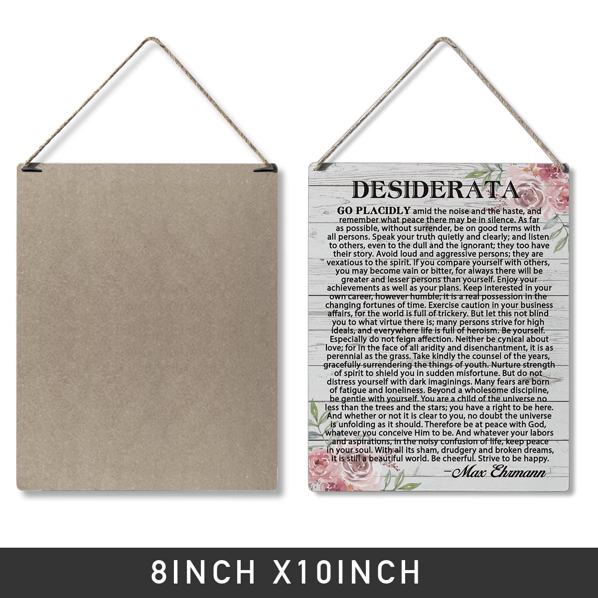 Qious Inspirational Signs Gift Farmhouse Desiderata Go Placidly Amid the Noise and the Haste Wooden Hanging Sign Rustic Wall Art Home Living Room Decoration 10 x 8 Inches