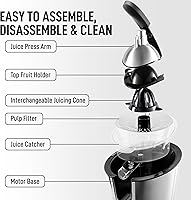 Vista 4 de Zulay Electric Citrus Juicer - Makes Fresh Orange, Lemon, Grapefruit, Lime Juice - Stainless Steel, 160W Powerful & Quiet, Interchangeable Cones Lux