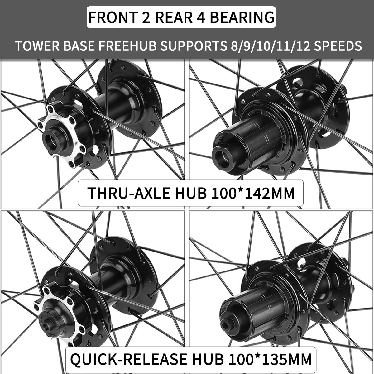 Juego Ruedas Carretera Fibra Carbono 700C Freno De Disco 35/38/42Mm Cierre Rápido 100/135Mm Eje Pasante 100/142Mm Llantas Aleación Aluminio 8-12 Velocidades(Quick Release,38mm)
