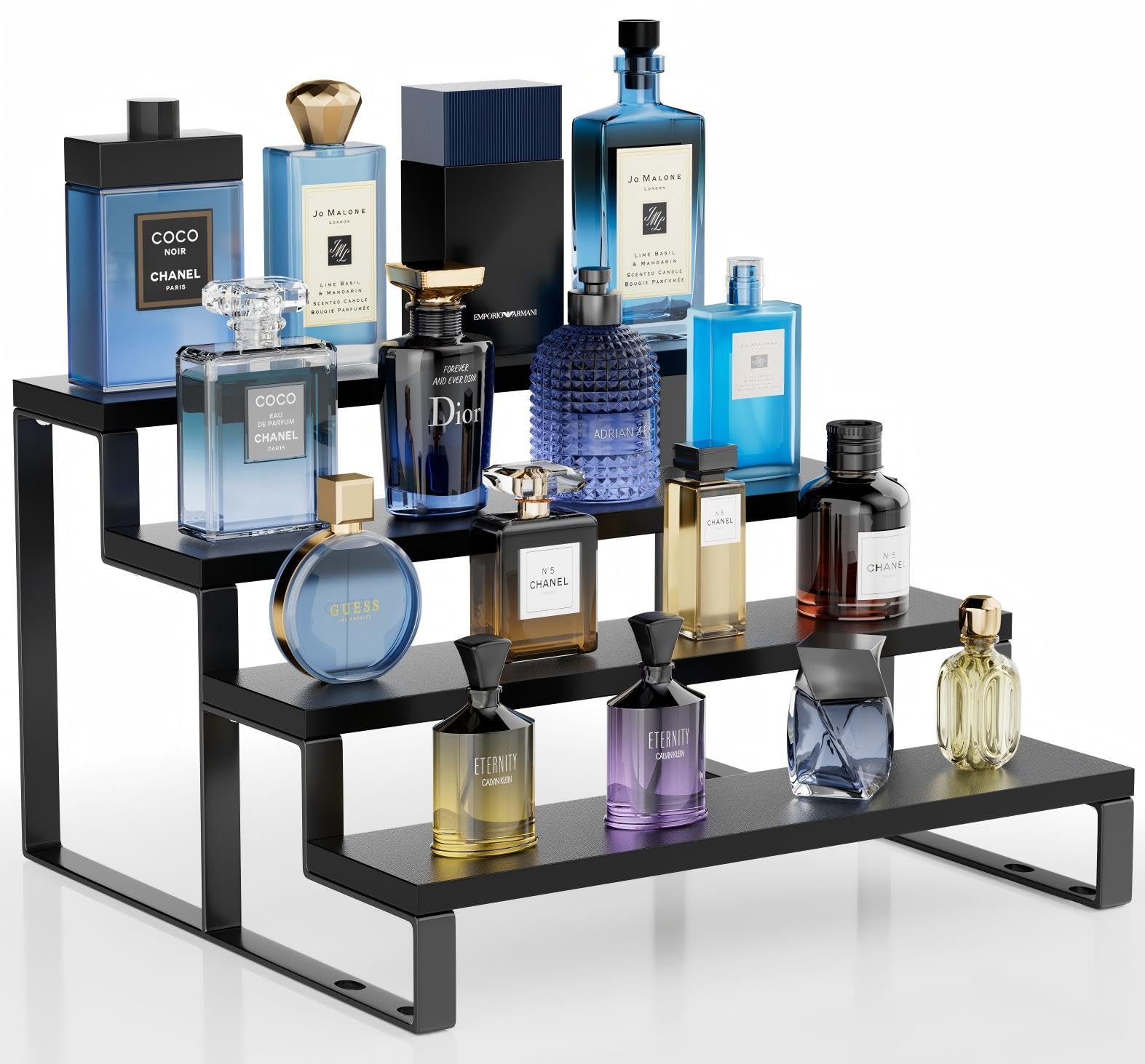 Wood Cologne Organizer for Men,12 Inch 4 Tier Cologne Stand Waterproof Perfume Organizer for Dresser with Anti-Slip Washers,Wooden Display Risers Stand for Party,Makeup,Figures,Cupcake,Perfume,Dessert