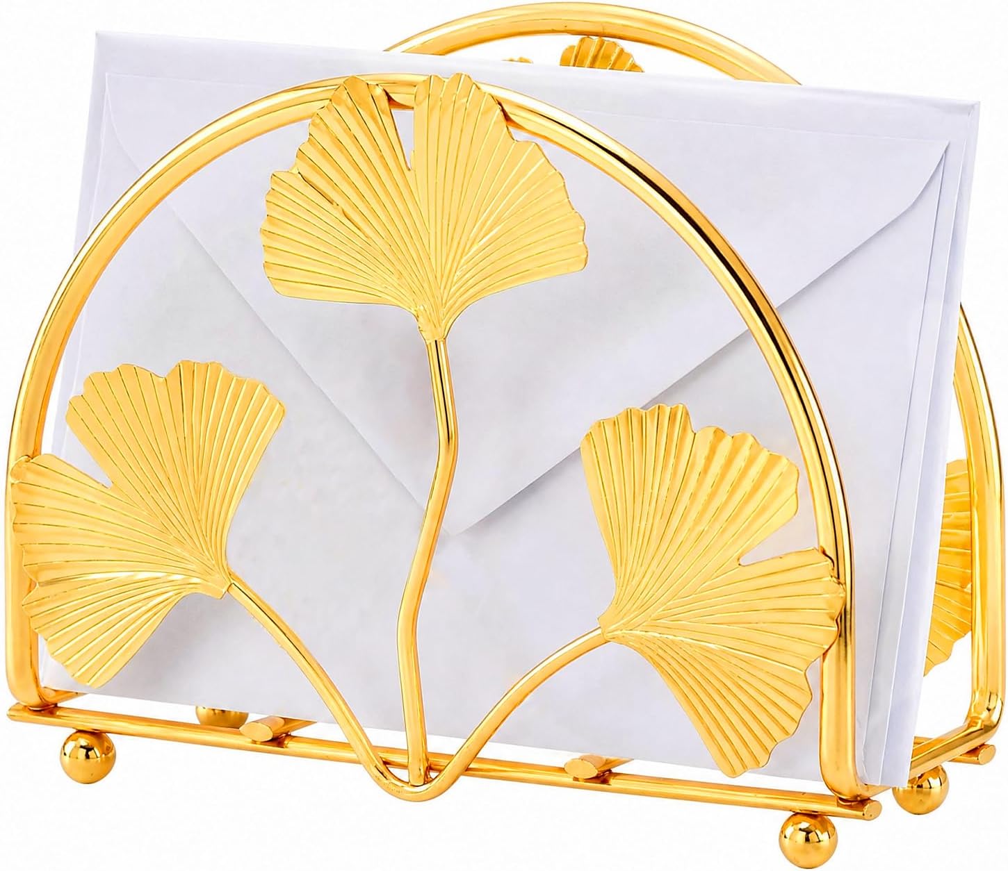 Gold Ginkgo Leaf Napkin Holder, Elegant Tabletop Paper Napkin Dispenser Stand Decor for Dining Table Kitchen Coffee Bar Bathroom for Envelopes Greeting Cards Housewarming Gift