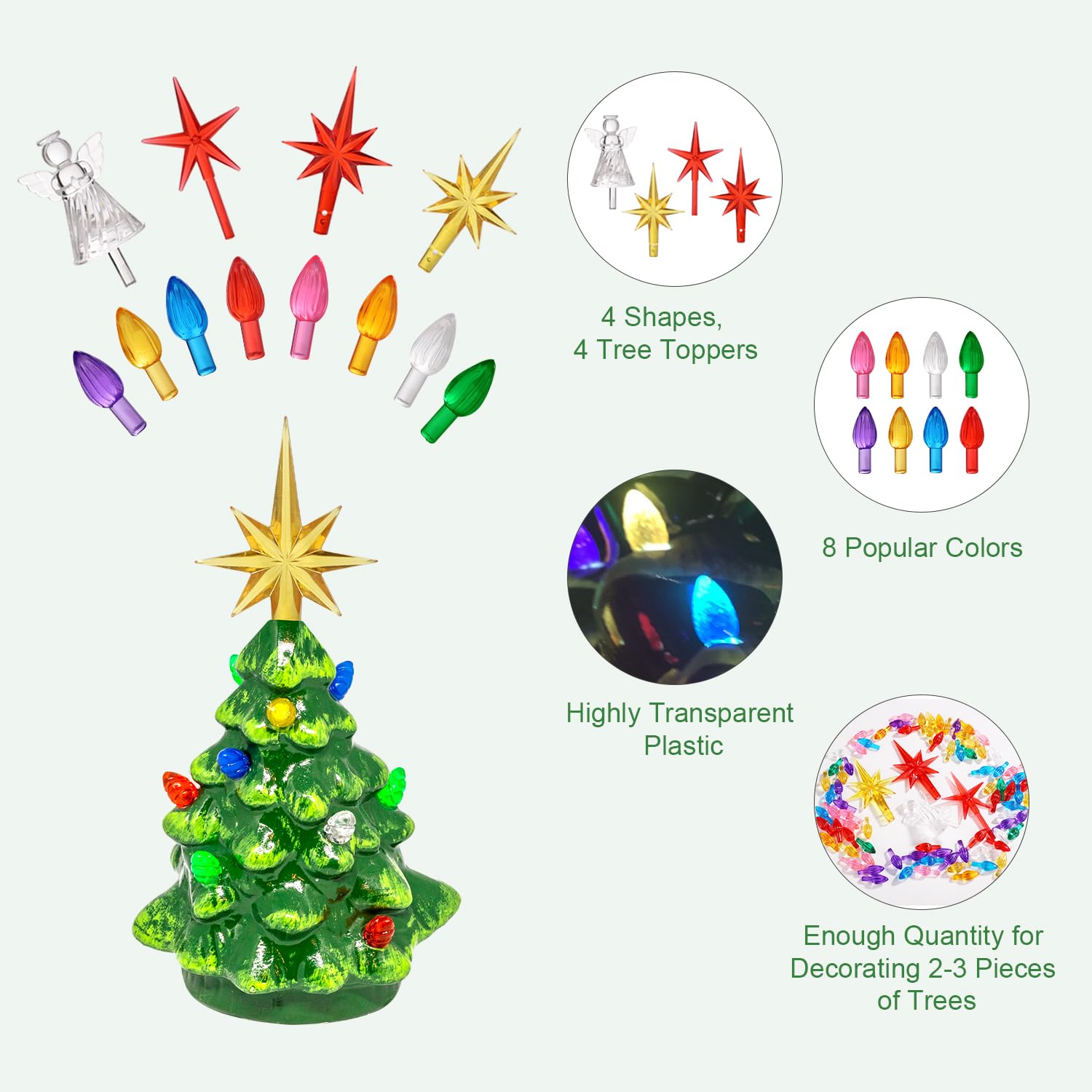 100stk Ersatzbirnen Aus Keramik Für Weihnachtsbaum, Kunststoff Lichter Inklusive Gewellter Glühbirne Und Stern-/Engel-Ornament Weihnachtsdekoration Für Keramikbaum