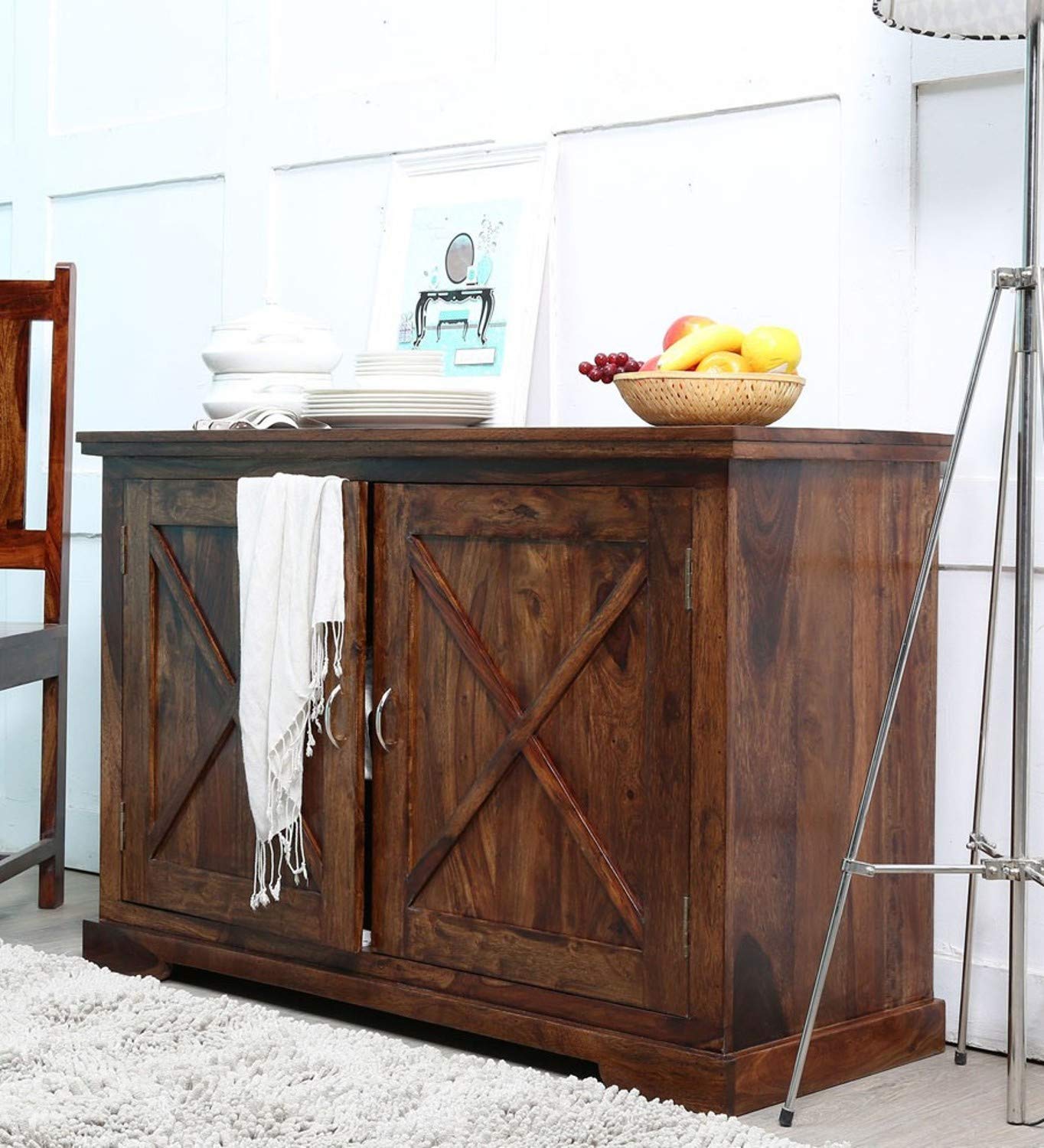 sheesham sideboard standard cabinet for living room | kitchen storage side board with 2 door cabinet | solid wood, brown finish-image-39
