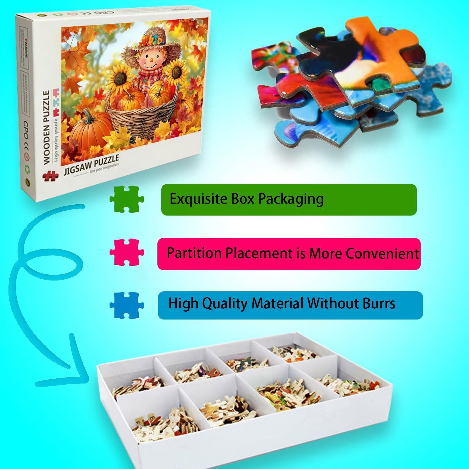 Jesienne puzzle 1500 elementów, trudne puzzle, drewniane puzzle dla całej rodziny, zestaw "zrób to sam", dla dorosłych, nadają się jako dekoracja ścienna i prezenty dla kobiet, temat: dynia 8p-703