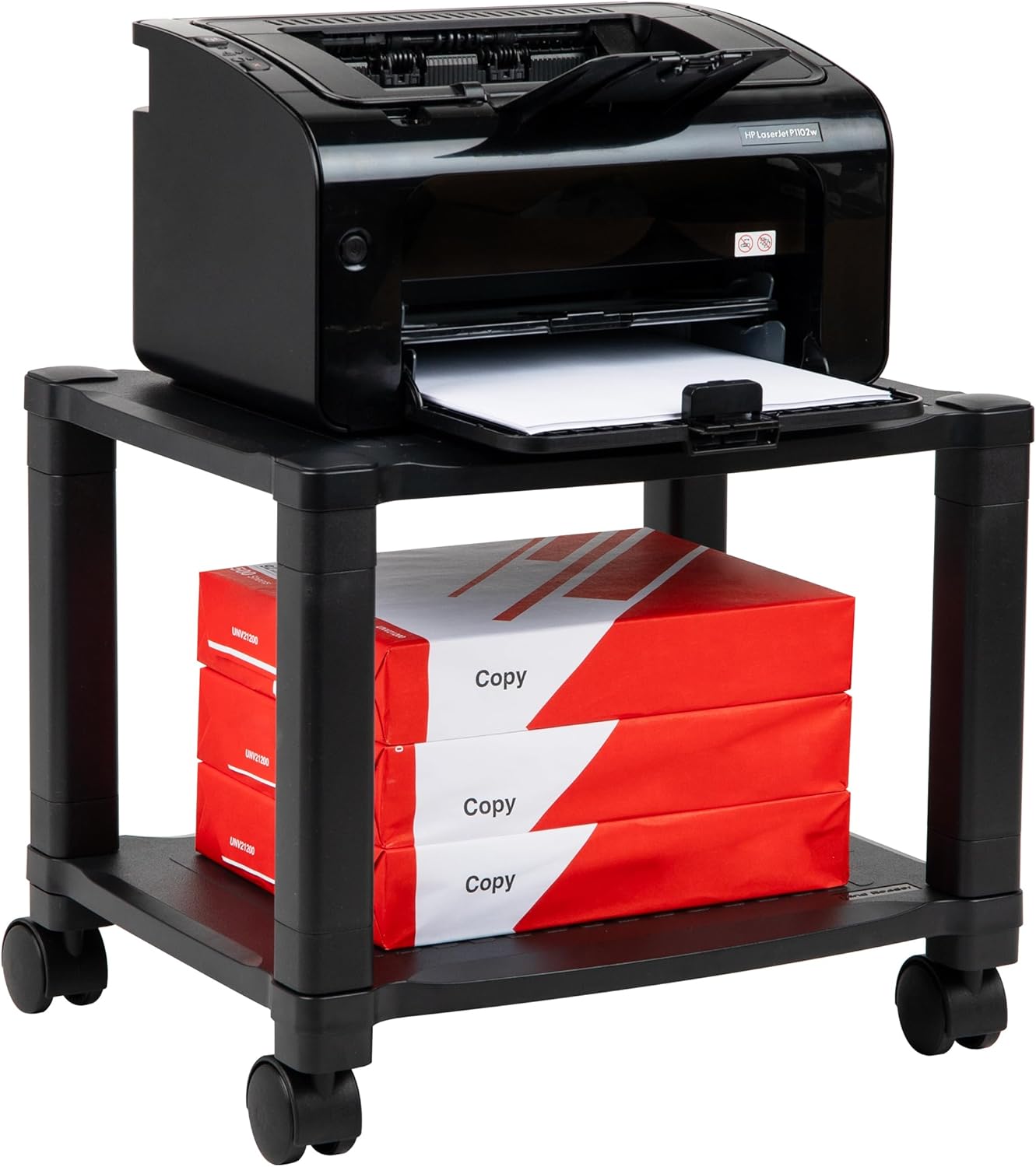 Black Adjustable Height Mobile Printer Cart with 3 Shelves