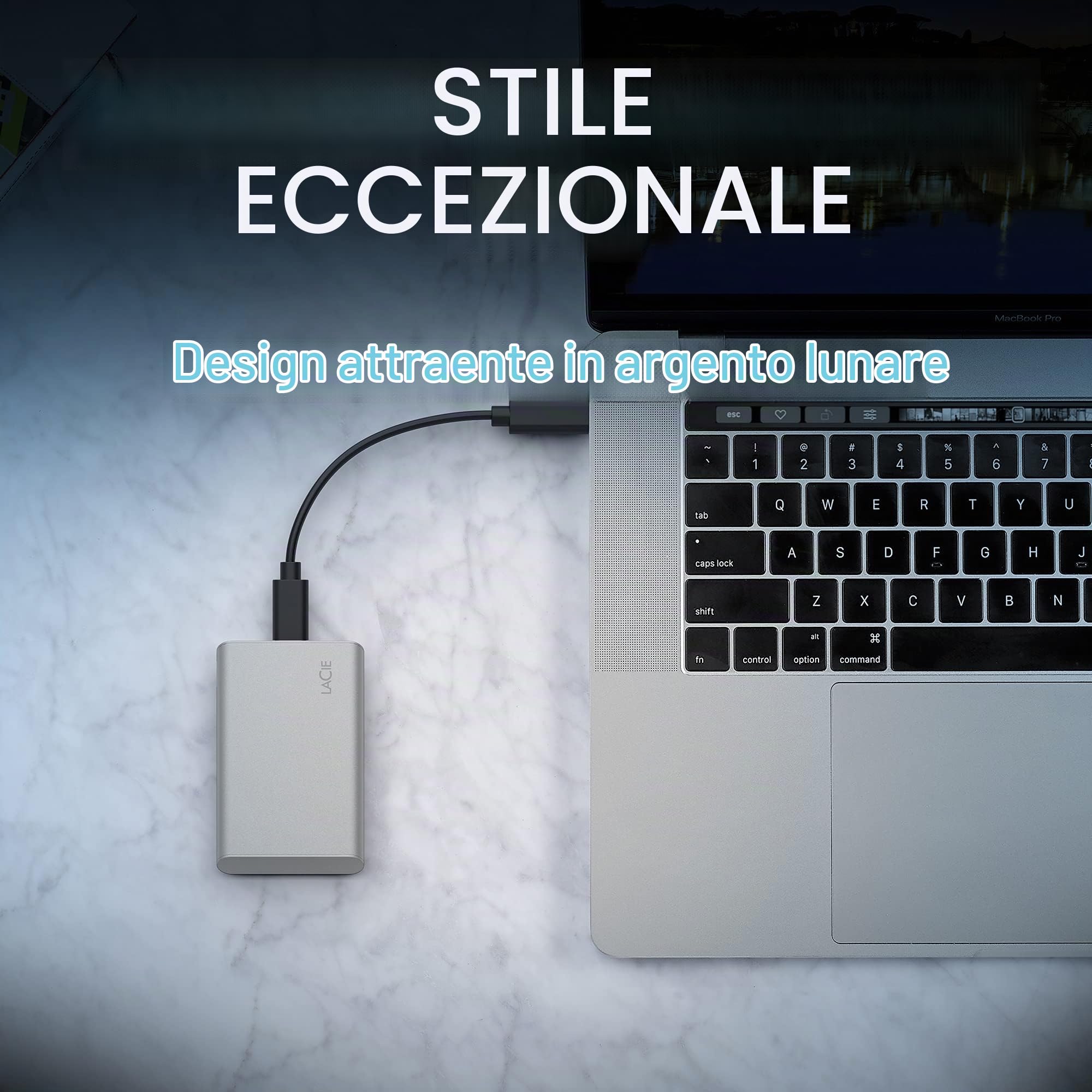 LaCie Portable SSD, 500GB, SSD esterno, USB-C, PC Mac & iPad, USB 3.2 Gen 2, 1.050 MB/s, Data Rescue Service (STKS500400)