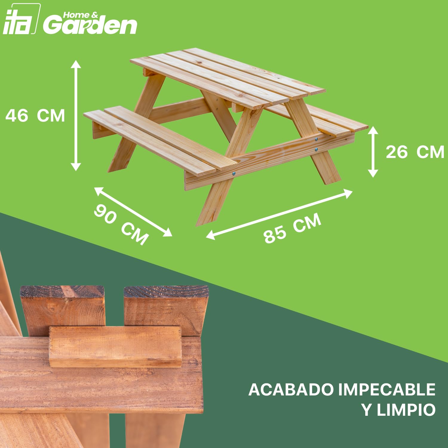 ITA Mesa de Picnic Infantil - Mesa de Madera con 2 Bancos para Niños - calidad directa del Fabricante - hecho en la UE - gris