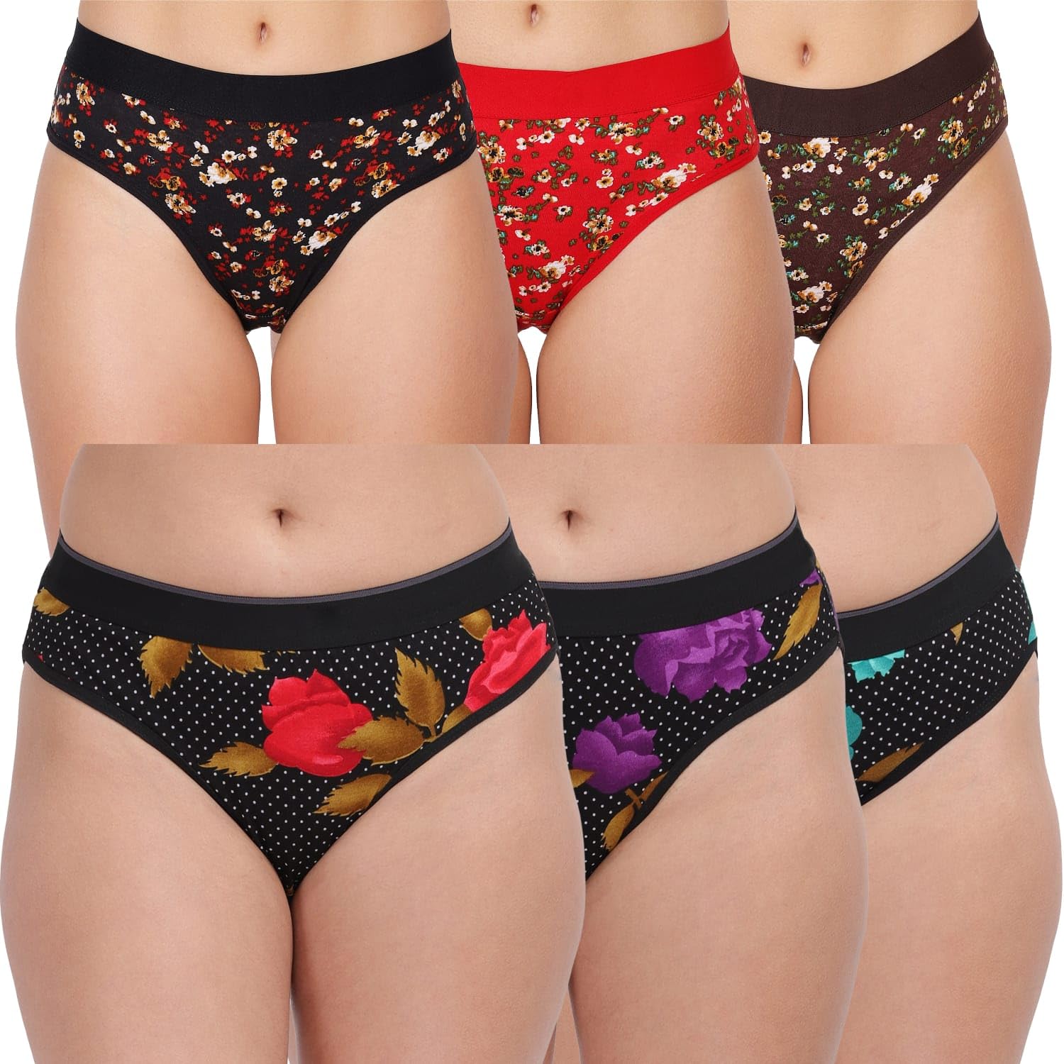 clovin Women Floral Printed Hipster Soft Cotton Panty Multicolor (Pack of 6)-picture-16