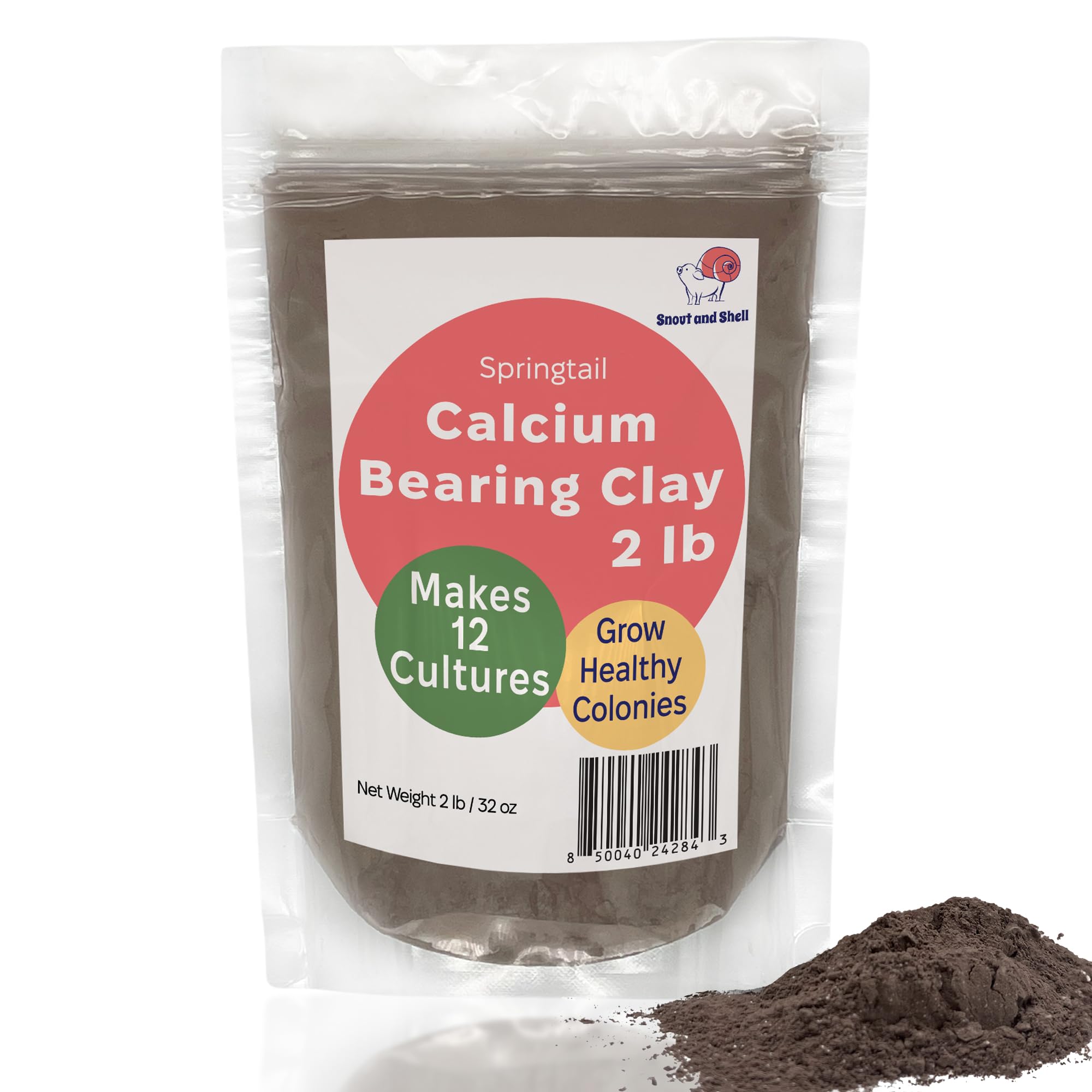 Snout and Shell Springtail Calcium Bearing Clay - 2 lb | Ideal for Culturing Springtails, Reptile and Amphibian Terrariums, and Natural Habitat Cleanup Crew