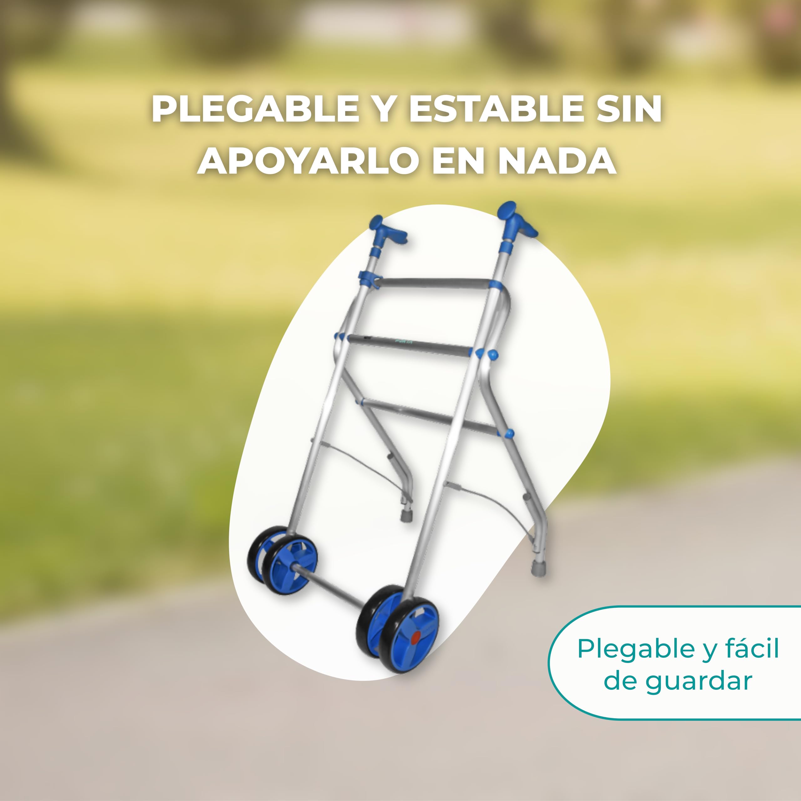 Forta AIR - Andador para Personas Mayores - Andador Plegable y Ligero soporta hasta 100 kg - Regulable en Altura - Andador de Fácil Plegado para Interior - Ruedas Dobles Delanteras (Azul)
