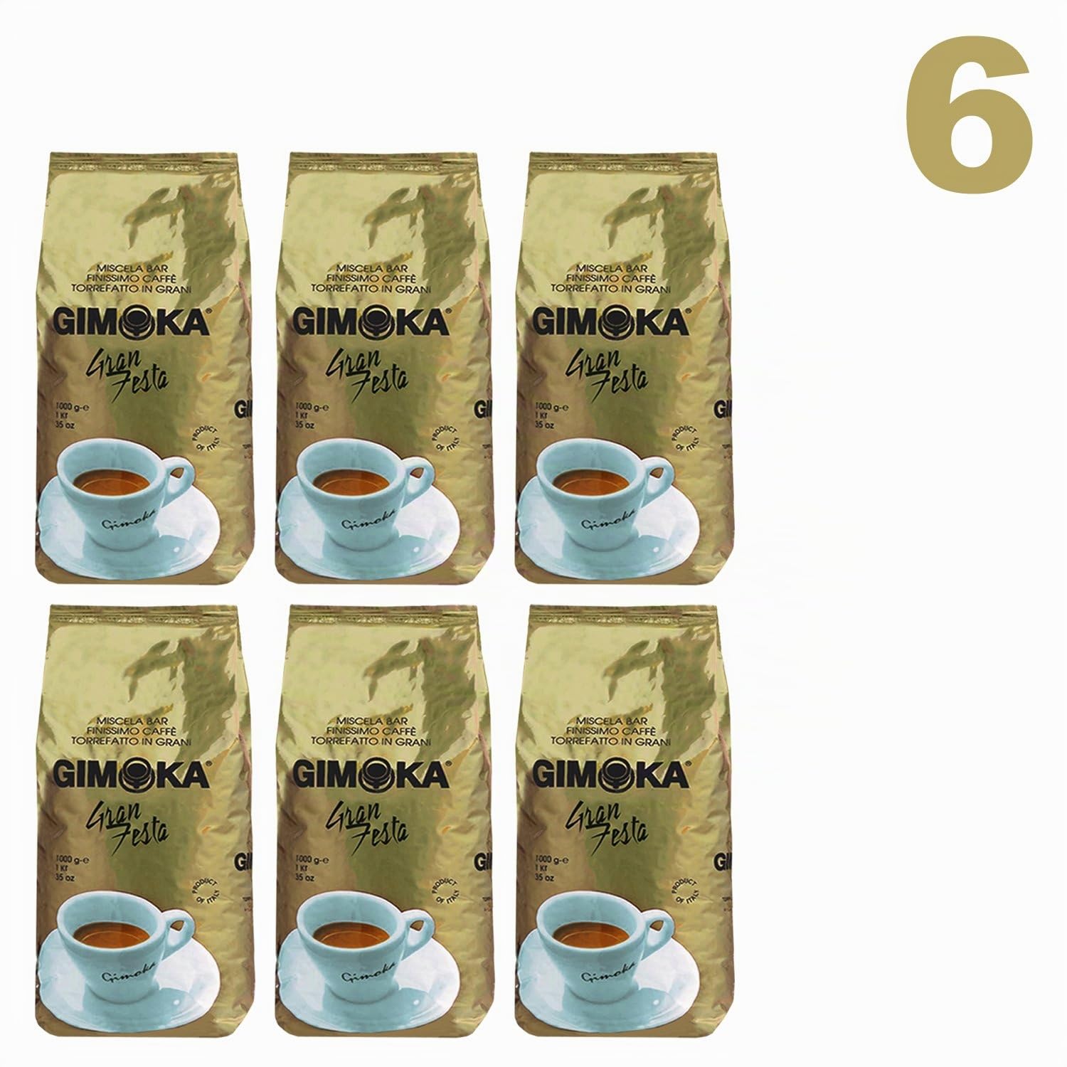 Gimoka Gran Festa Kaffee Gold Ganze Bohnen 6x 1000g (6000g) - ein Fest der Sinne!