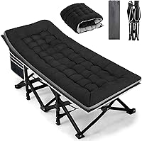 Fragess 28" Extra Wide Portable Camping Cot for Adults - 600lbs Heavy Duty Folding Bed with Thick Removable Mattress, 18° Tilt (Black)