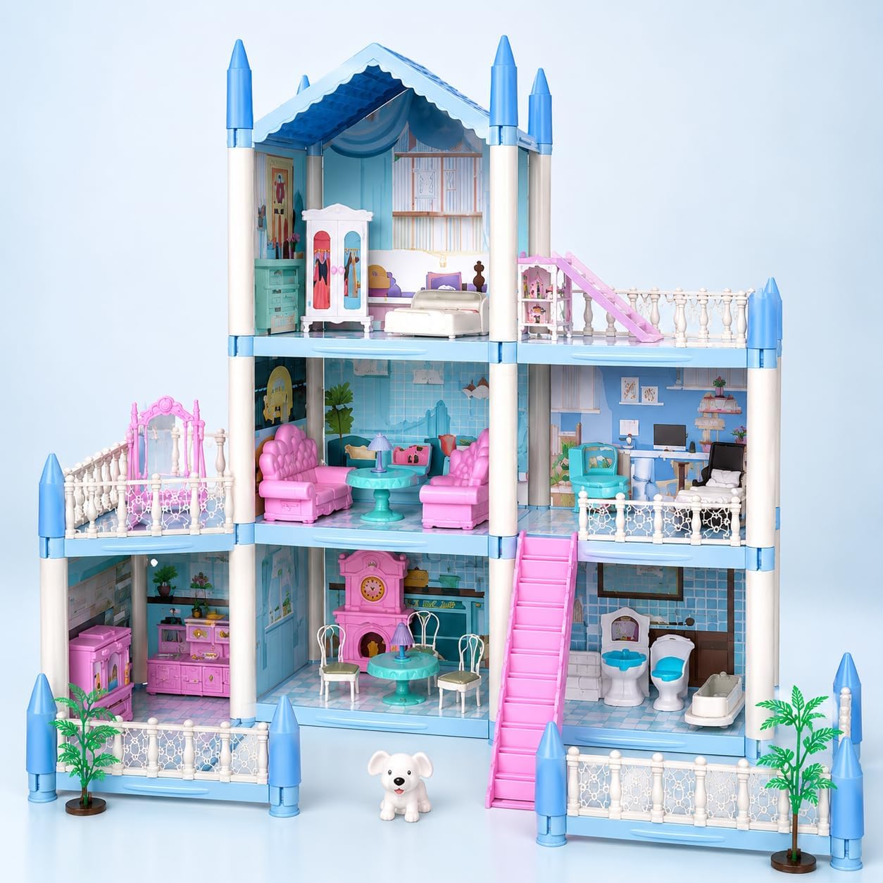 Beautiful Home Doll House for Girls, 4 Floor DIY Dream House Playset with Furniture Accessories, Miniature Dollhouse Villa, Pretend Play Educational Toy Gift for Kids Age 3+ Years-image-44