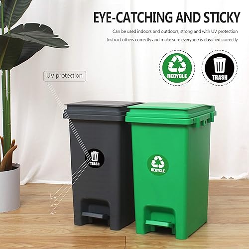 Miniatura 2 de Calcomanías autoadhesivas con logotipo de reciclaje y basura, letreros redondos para botes de basura y contenedores de basura (6 unidades),