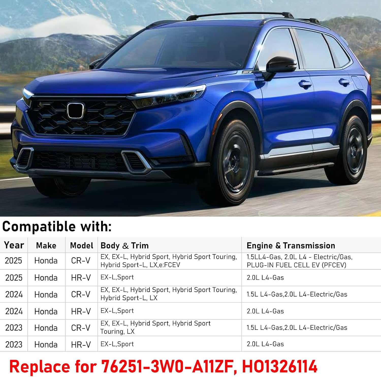 Compatible with Honda HRV/CRV 2023 2024 2025 Left Driver Side Mirror Cover, Glossy Black Mirror Cover Replacement With Turn Signal Light for HRV/CRV Replaces for 76251-3W0-A11ZF HO1326114