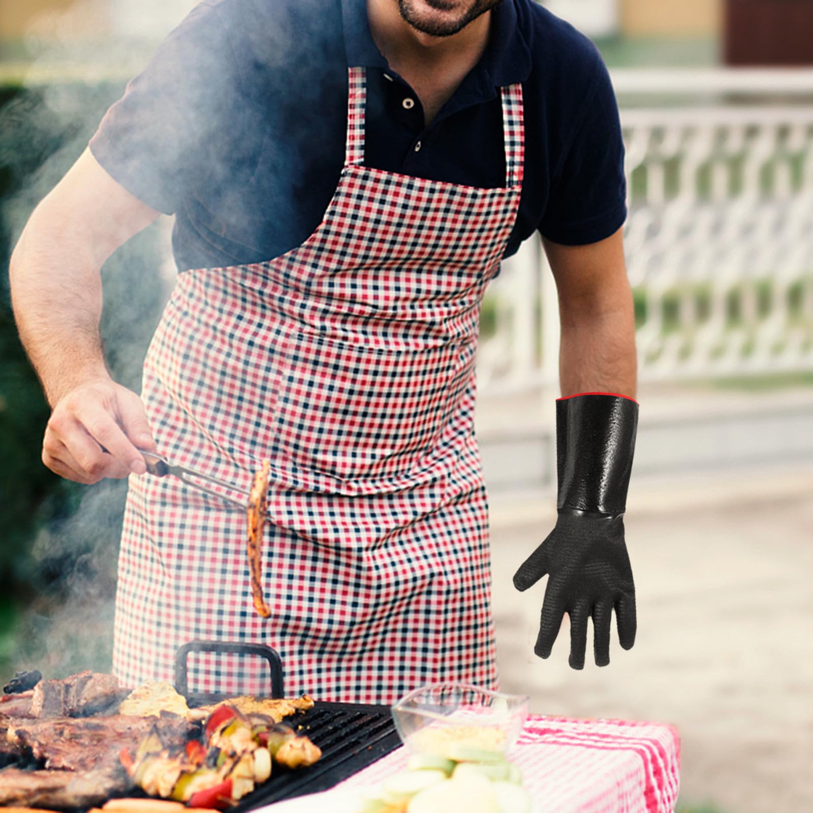 SOLUSTRE Hitzebeständige Neopren Handschuhe zum Schutz bis 500 Grad mit Rutschfester Oberfläche für Küche und Grillarbeit in Schwarzer Farbe