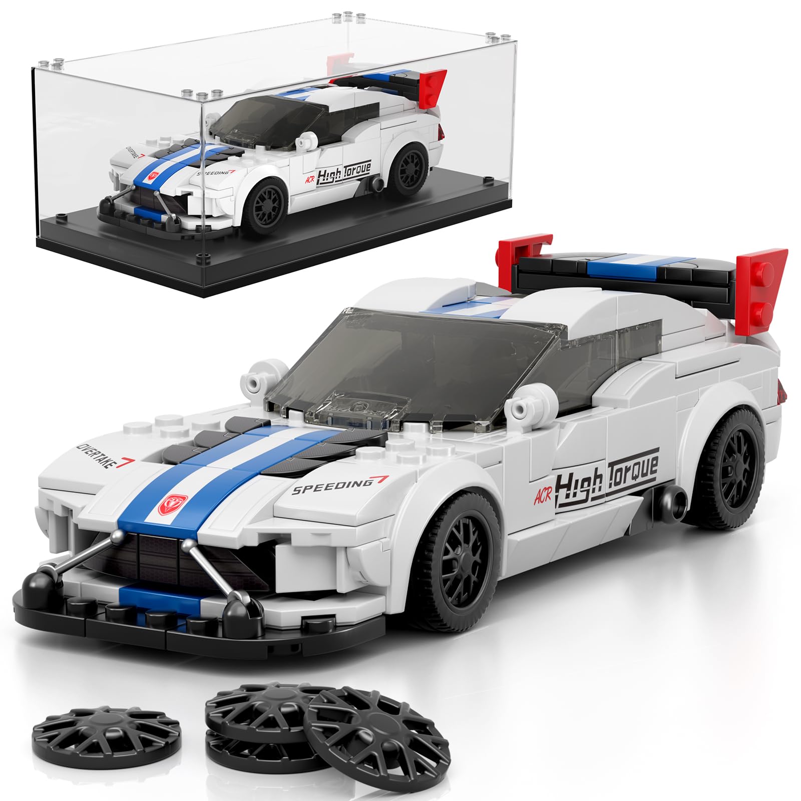 Mould King 27011 Technik Speed Champion Rennwagen Bausteine ACR Sportwagen Klemmbausteine Drift Auto Bauspielzeug mit Acryl-Vitrine Modellautos zum Sammeln (406 Teile)